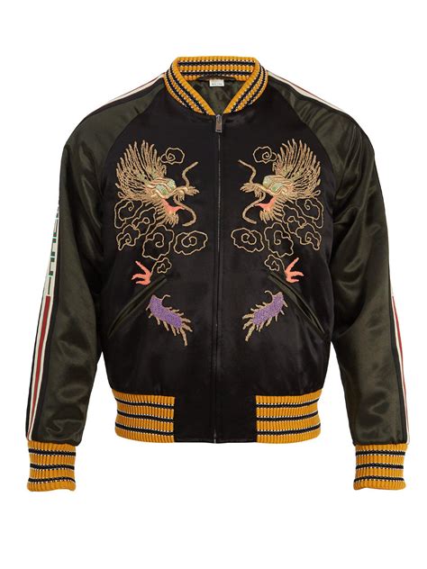 gucci black white embroidered bomber